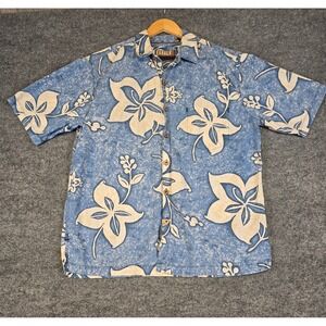 KAHALA‎ Mens Hawaiian Shirt Blue Floral Print Button Down Short Sleeve Size L